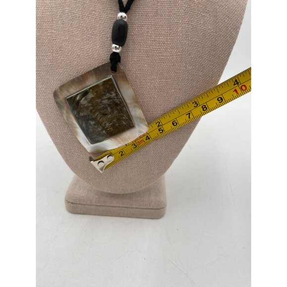 Mother-Of-Pearl Diamond Pendant Necklace Adjustable Black Suede Cord & Silver Be - Picture 3 of 5